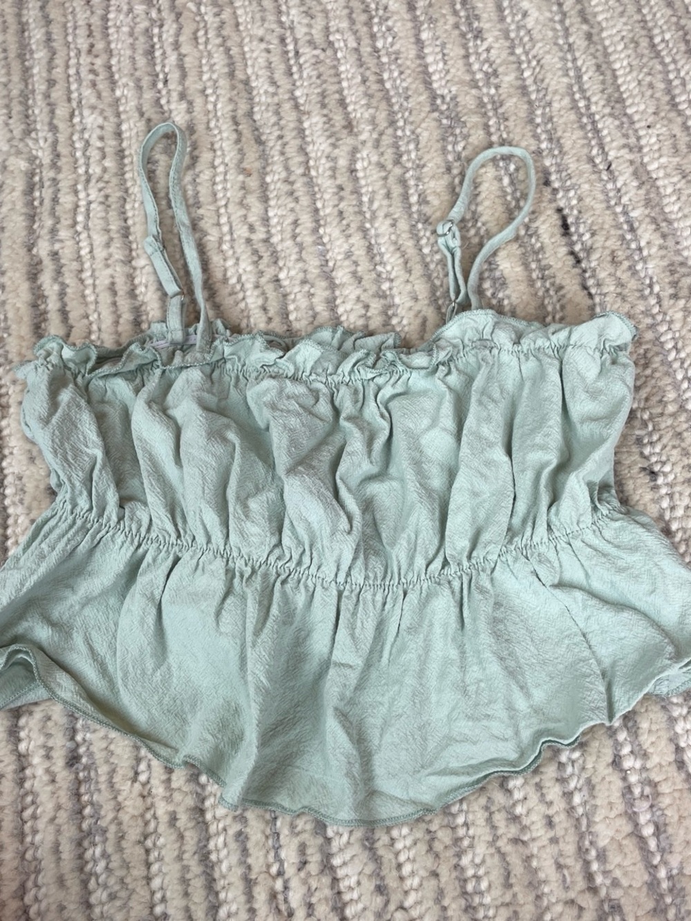 ROMWE Light Sage Green Ruffled Crop Top
